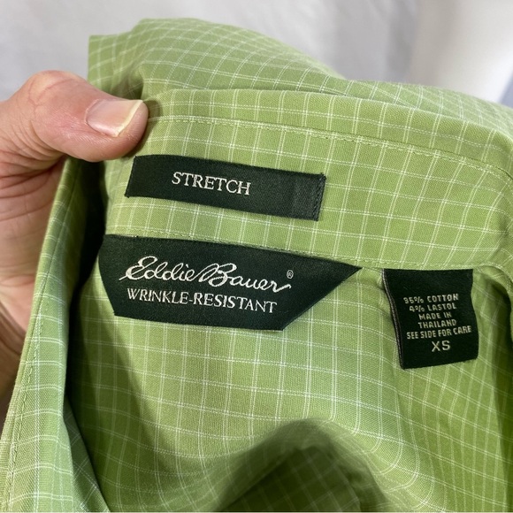 Eddie Bauer Wrinkle-Resistant Y2K Sage Grid Plaid Fitted Button Down - Picture 5 of 7